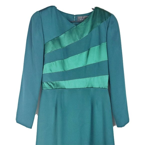 Vintage Wayne Kastning for Helga Women's Silk Green Lined Shift Dress Size 8 EVC - Picture 2 of 4